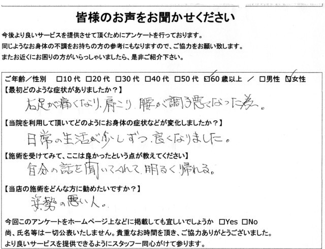 右足が痛くなってから肩こりや腰が調子が悪くなった
